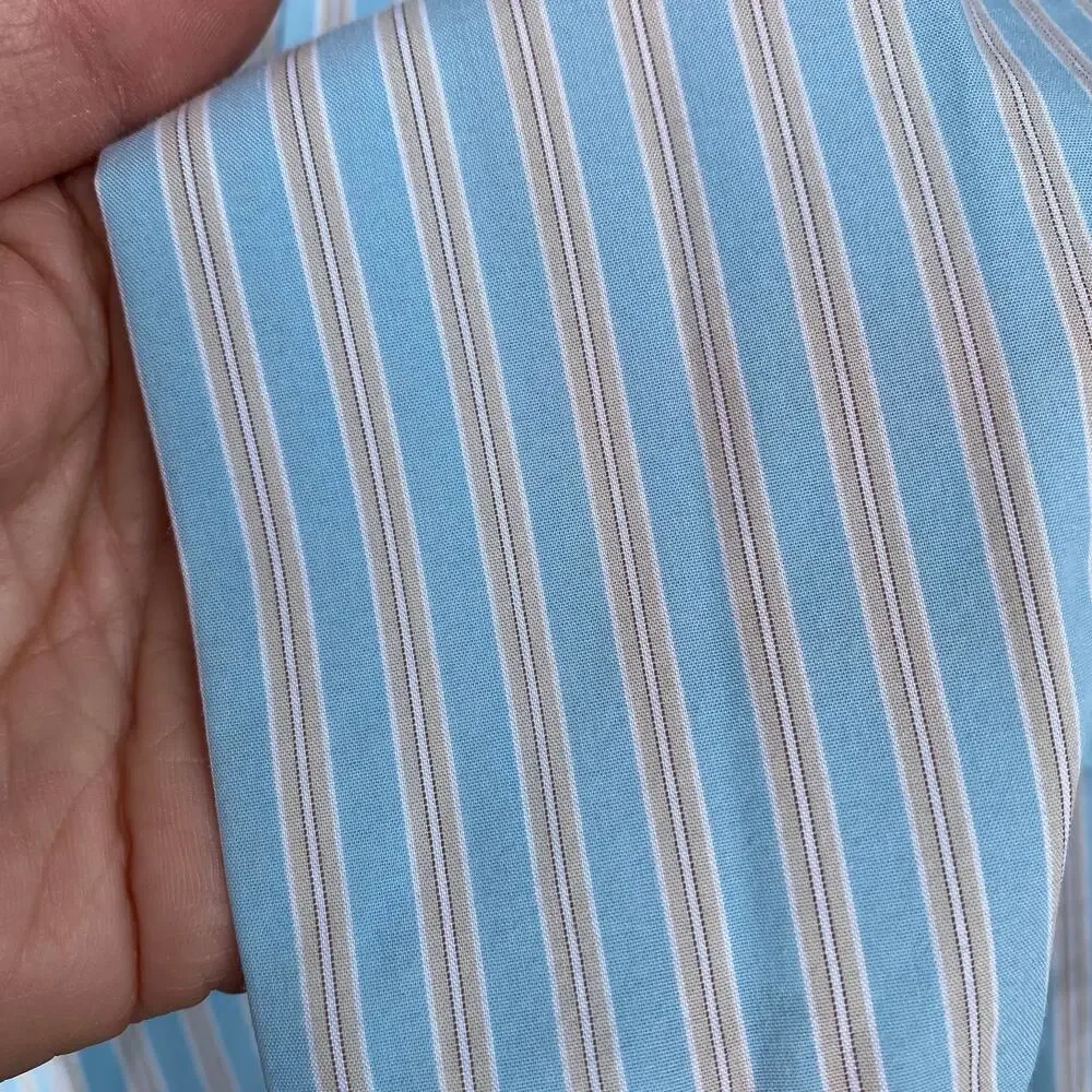 Banana Republic Fitted L 16-16 1/2 Aqua Blue,Tan & White Stripe Cotton Shirt